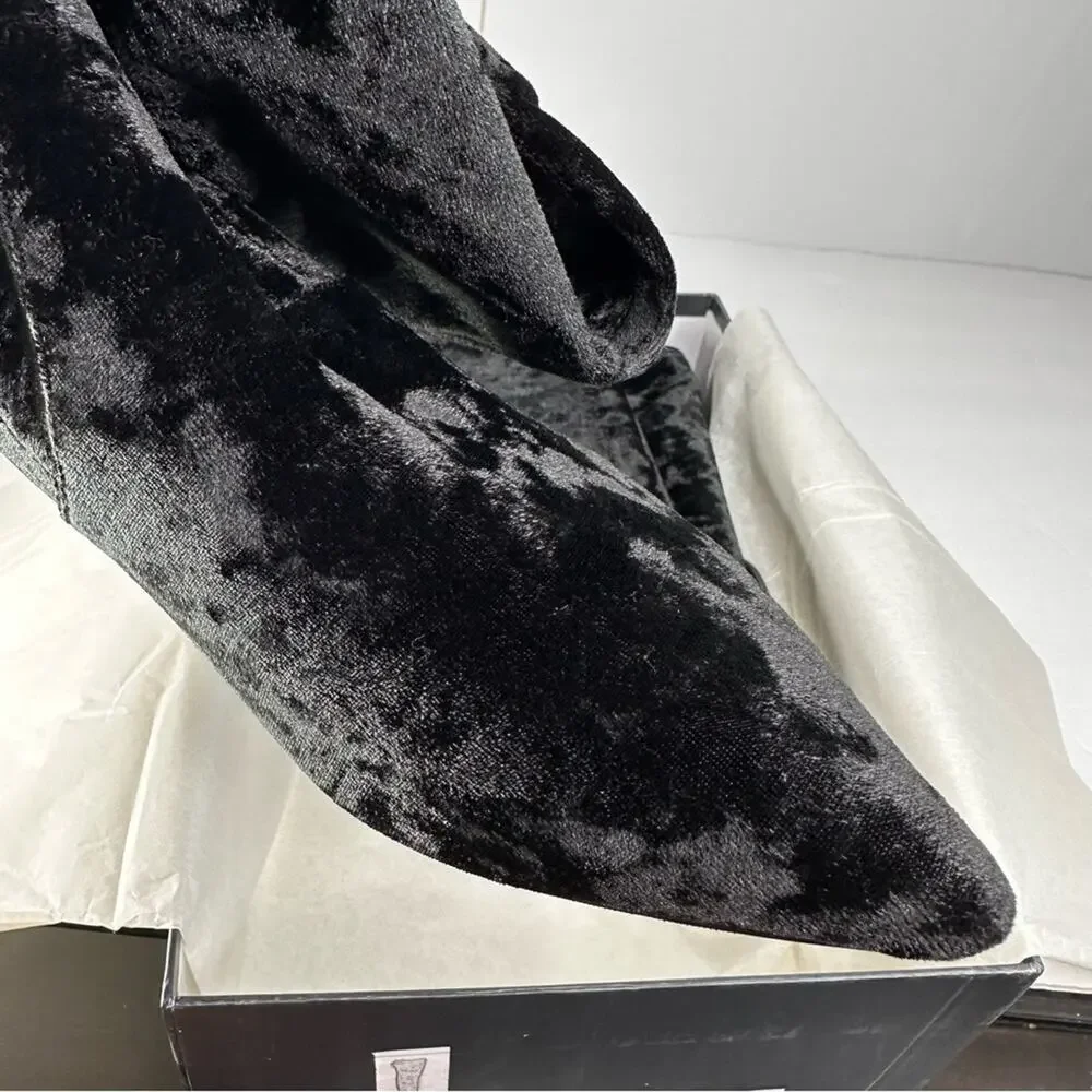 Anthro Silent D Over The Knee Boots Crushed Stretch Velvet Black EU38 US7 New
